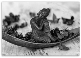 Gario Obraz na plátne Budha a okvetné lístky - čiernobiely Rozmery: 60 x 40 cm