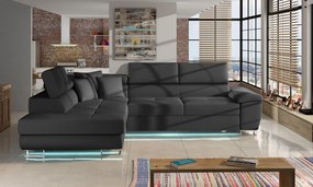 Rohová sedačka Alvin LED, Dostupné poťahy: Ekokoža Soft 011 (čierna) + Lux 06 + Ekokoža Soft 011 (čierna), Strana: pravá
