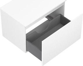 Mexen Rivel, kúpeľňová skrinka 70 cm s hornou časťou, 1 zásuvka, drážkovaná, biela matná, 91A20-07047-1-BFC01