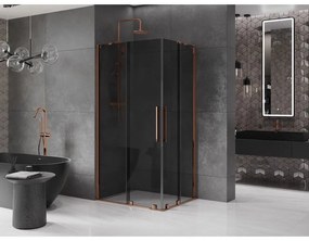 Mexen Velar Duo, sprchový kút s posuvnými dverami 90 x 80 cm, 8mm šedé sklo, ružové zlato, 871-090-080-42-60