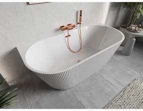 Mexen Oris, voľne stojaca ryhovaná vaňa 150 x 75 cm, biela lesklá, ružové zlato prepad, 52871507500-60