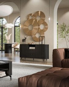 Komoda so zásuvkami a skrinkami čierna s drážkovaním ZANTE ZA2