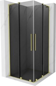 Mexen Velar L Duo, sprchový kút s posuvnými dverami 100 x 100 cm, 8mm šedé sklo, zlatá matná, 871-100-100-02-43-55