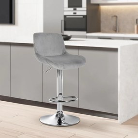 Barová stolička Solon - zamat, chróm rám - šedá