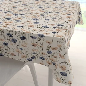 Biante Bavlnený štvorcový obrus Sandra SA-630 Modro-hnedé vlčie maky na svetlo vanilkovom 90x90 cm