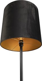 Stojacia lampa čierna s čiernym zamatovým tienidlom so zlatom 40 cm - Simplo