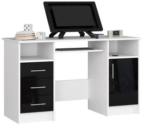 Volně stojící psací stůl Ana 124 cm bílý/černý - lesk