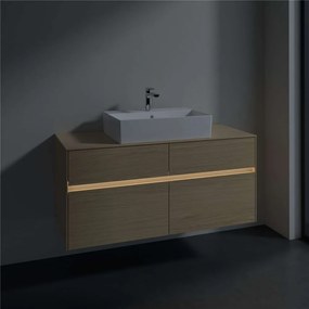 VILLEROY &amp; BOCH Collaro závesná skrinka pod umývadlo na dosku (umývadlo v strede), 4 zásuvky, s LED osvetlením, 1200 x 500 x 548 mm, Nordic Oak, C128B0VJ