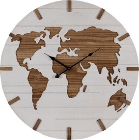 Hnedo-béžové antik nástenné hodiny s mapou World - Ø 60*4 cm / 1*AA