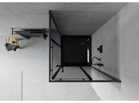 Mexen Rio, štvorcový sprchovací kút s posuvnými dverami 80(dvere) x 80(dvere) x 190 cm, 6mm šedé sklo, čierny profil + čierna sprchová vanička SLIM, 860-080-080-70-40-4070B