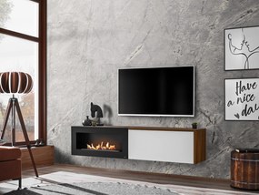 Tv stolík/skrinka Dalton (dub sterling + biela matná) (s bio krbom). Akcia -20%. Vlastná spoľahlivá doprava až k Vám domov. 1097689