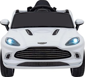 Ramiz Aston Martin DBX na batérie pre deti Biely + diaľkové ovládanie + EVA + pásy + pomalý štart + LED zvuk