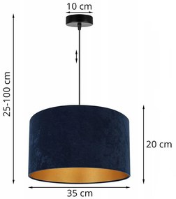 Závesné svietidlo Mediolan, 1x tmavomodré/zlaté textilné tienidlo, (fi 35cm)