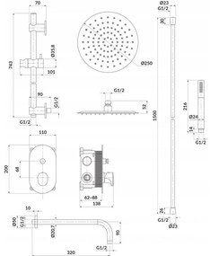 Cersanit Inverto - podomietková sprchová sada, chrómová-čierna, S952-005