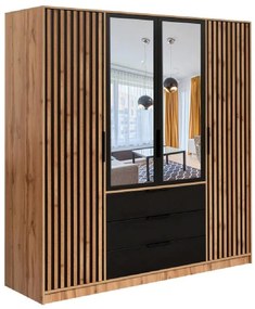 Skriňa Bali D4 lux čierna/wotan/zrkadlo