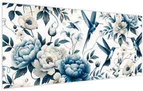 Obraz - Kolibríky s kvetmi (120x50 cm)