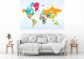 Mapa sveta názvy krajín textilní prelepiteľná nálepka na stenu 48 × 32 cm