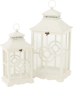 Set 2ks biela antik drevený lampáš Amallie - 31*26*63 cm