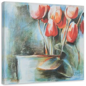 Gario Obraz na plátne Červené tulipány vo váze Rozmery: 30 x 30 cm