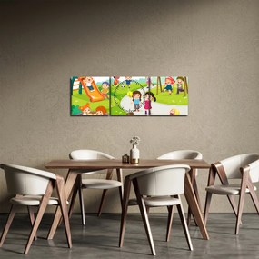 Obraz detských radovánok na pieskovisku (s hodinami) (90x30 cm)