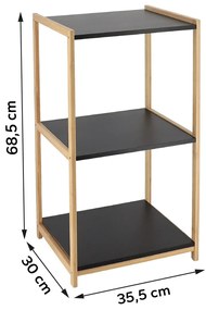 Polička do kúpeľne Black Bamboo 3, čierna/s drevenými prvkami