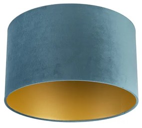 Tienidlo na lampu z modrého zamatu 35/35/20 so zlatým vnútrom