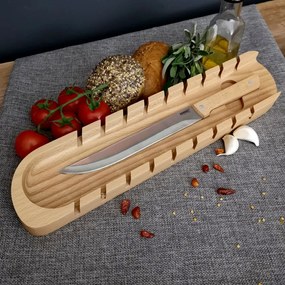 AMADEA Drevená doska na bagety s nožom, masívne drevo, 41x9x3 cm
