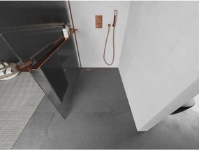 Mexen Kioto+ L, sprchová zástena Walk-In s poličkou a vešiakom 70 x 200 cm, 8mm sklo s rebrovým vzorom, ružové zlato profil, 800-070-123-60-09