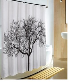 BISK Erga Peva, sprchový záves 180x200cm, polyester, biela-čierna vzor strom, ERG-04440