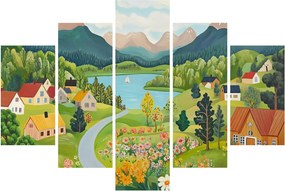 Obraz - Dedina v horách (150x105 cm)