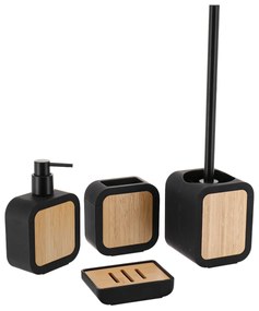 Kúpeľňový pohár Tempesti, čierna/s drevenými prvkami