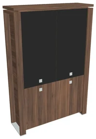 Vysoká skriňa Verno+ 140 x 46 x 210 cm, kombinované dvere, orech / čierna