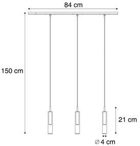 Modern railsysteem zwart met 3 hanglampen goud met amber glas 1-fase - Slimline Loyce