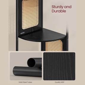 5-úrovňová rohová polica, polica na knihy s polyratanovými stranami, čierna