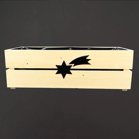AMADEA Drevený vianočný kvetináč s kométou prírodnou, vo vnútri s čiernou fóliou, 52x21,5x17cm, český výrobok