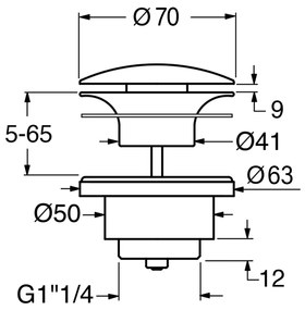 GSI, GSI umývadlová výpust 5/4", neuzatvárateľná, keramická krytka, 5-65mm, tortora mat, PVC05