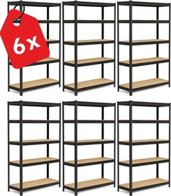 Regál 200x120x50 cm lakovaný 5-policový, nosnosť 875 kg - čierny - 6ks