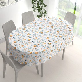 Biante Detský bavlnený oválny obrus Sandra SA-693 Africké zvieratká na modrých obláčikoch na bielom 60x100 cm