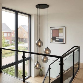 Art Deco závesná lampa čierna s dymovým sklom 4-svetlá - Wallace