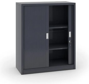 Kovová skriňa s roletovými dverami, 1200 x 1000 x 450 mm, tmavo sivá