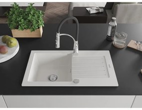 Mexen Pablo, 1-komorový granitový drez 752x436x161 mm a drezová batéria Aster, biela, 6510-20-73450-07