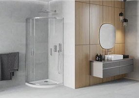 Mexen Rio sprchovací kút polkruhový 90 x 90 cm, transparentný, chróm + vanička Flat, biely - 863-090-090-01-00-4110