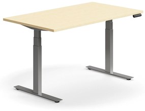 Výškovo nastaviteľný stôl QBUS, rovný, 1400x800 mm, strieborný rám, breza