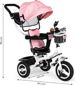 Trojkolka otočná strieška odolné gumové kolesá ružová ECOTOYS