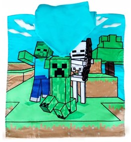 DETSKÝ BAVLNENÝ PONČO UTERÁK S KAPUCŇOU MINECRAFT 50X100 CM VZOROVANÝ