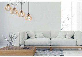 Závesné svietidlo Timber Spider 3, 4x drevené tienidlo