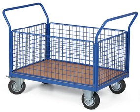 Plošinový vozík - 4 drôtené výplne, 1200x800 mm, nosnosť 300 kg, kolesá 160 mm s čiernou gumou