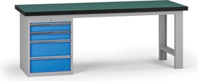Pracovný stôl do dielne G8, 2100 x 750 x 800 mm, 1x kontejner, 4 zásuvky, modrá