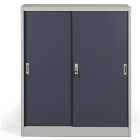 Kovová skriňa s posuvnými dverami, 2 police, 1000 x 1200 x 450 mm, tmavo sivá