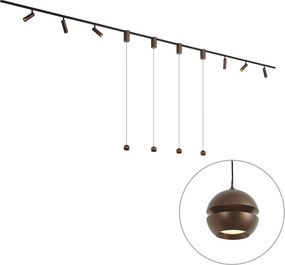 Moderný koľajnicový systém so 6 bodovými svetlami a 4 závesnými svetlami Easylift tmavý bronz 1-fázový - Slimline Uzzy Tira